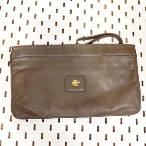 BAGHEERA Vintage Brown Ribbed Genuine Leather Wristlet Clutch Made In Italy